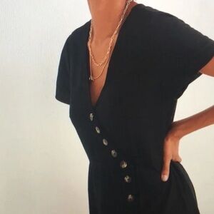 Madewell Black V-Neck Button Midi Dress